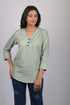 Party wear top for women western wear top stylish top trending 3/4 sleeve Light Green And Black Striped V-Neck Top (OTL-TPS1057)